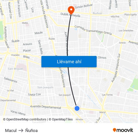 Macul to Ñuñoa map