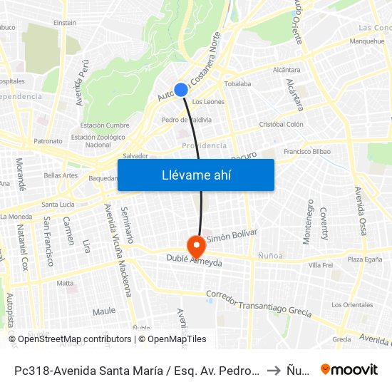 Pc318-Avenida Santa María / Esq. Av. Pedro De Valdivia to Ñuñoa map