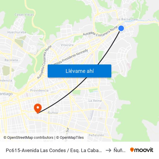 Pc615-Avenida Las Condes / Esq. La Cabaña to Ñuñoa map