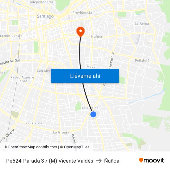 Pe524-Parada 3 / (M) Vicente Valdés to Ñuñoa map