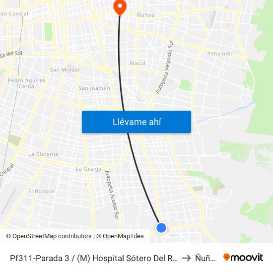 Pf311-Parada 3 / (M) Hospital Sótero Del Río to Ñuñoa map