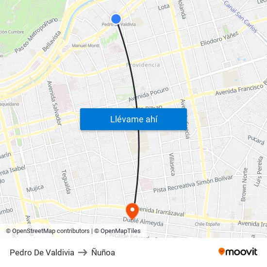 Pedro De Valdivia to Ñuñoa map