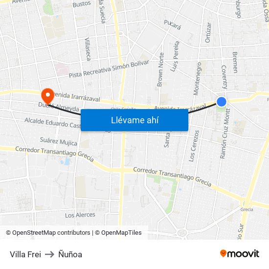 Villa Frei to Ñuñoa map