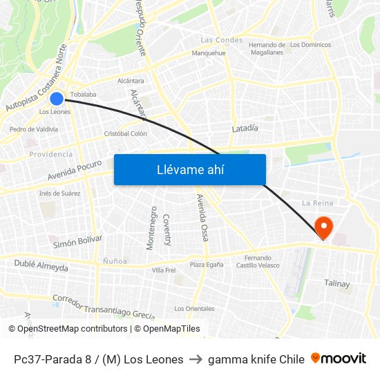 Pc37-Parada 8 / (M) Los Leones to gamma knife Chile map