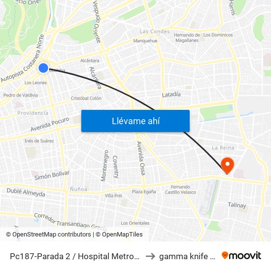 Pc187-Parada 2 / Hospital Metropolitano to gamma knife Chile map