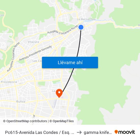 Pc615-Avenida Las Condes / Esq. La Cabaña to gamma knife Chile map