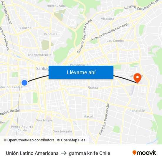 Unión Latino Americana to gamma knife Chile map