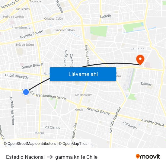 Estadio Nacional to gamma knife Chile map