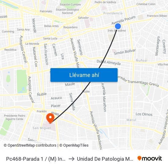 Pc468-Parada 1 / (M) Inés De Suarez to Unidad De Patologia Mamaria HBLT map