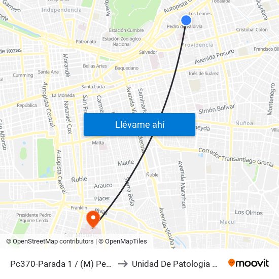Pc370-Parada 1 / (M) Pedro De Valdivia to Unidad De Patologia Mamaria HBLT map