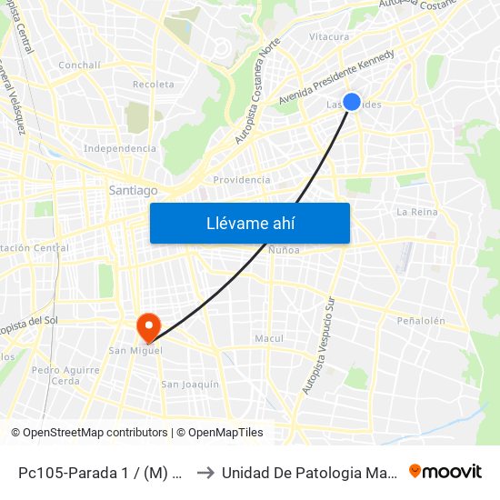 Pc105-Parada 1 / (M) Manquehue to Unidad De Patologia Mamaria HBLT map