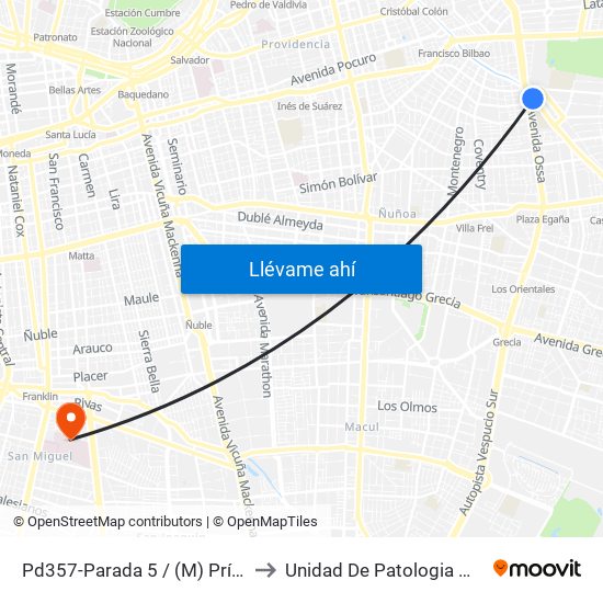 Pd357-Parada 5 / (M) Príncipe De Gales to Unidad De Patologia Mamaria HBLT map