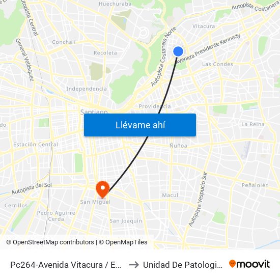 Pc264-Avenida Vitacura / Esq. Alonso De Córdova to Unidad De Patologia Mamaria HBLT map