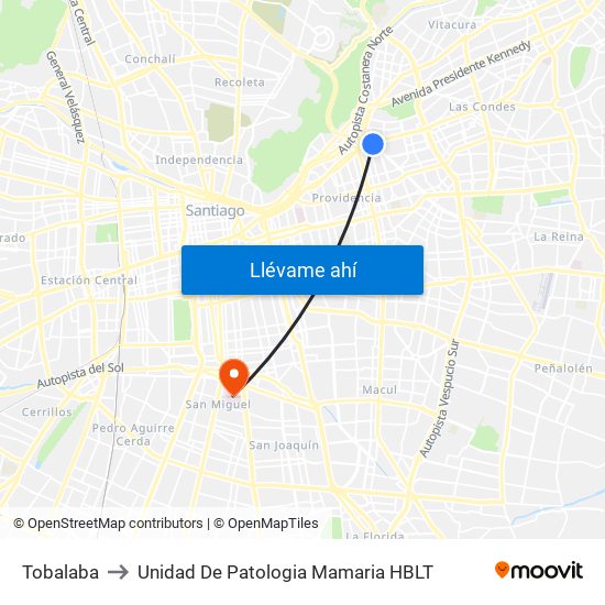 Tobalaba to Unidad De Patologia Mamaria HBLT map