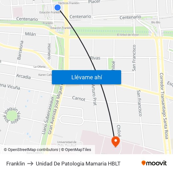 Franklin to Unidad De Patologia Mamaria HBLT map