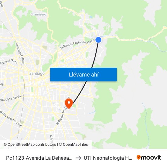 Pc1123-Avenida La Dehesa / Esq. Av. Las Condes to UTI Neonatología Hospital Luis Tisne map