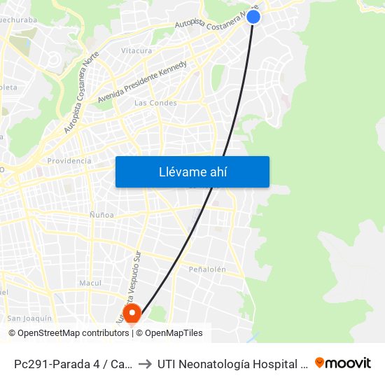 Pc291-Parada 4 / Cantagallo to UTI Neonatología Hospital Luis Tisne map