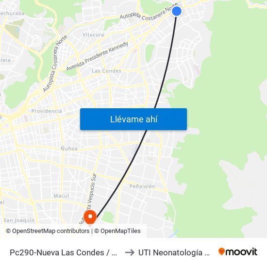 Pc290-Nueva Las Condes / Esq. Sn. Francisco De Asís to UTI Neonatología Hospital Luis Tisne map