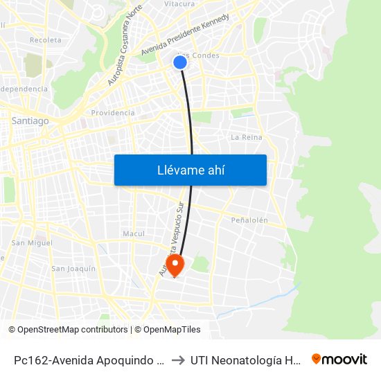 Pc162-Avenida Apoquindo / Esq. Rosa O'Higgins to UTI Neonatología Hospital Luis Tisne map