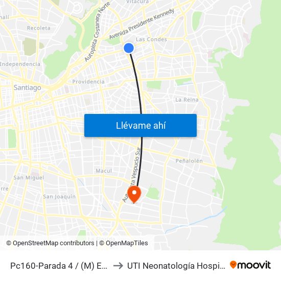 Pc160-Parada 4 / (M) Escuela Militar to UTI Neonatología Hospital Luis Tisne map