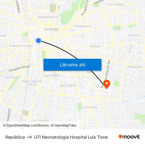 República to UTI Neonatología Hospital Luis Tisne map