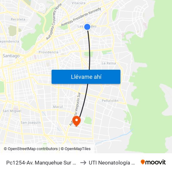 Pc1254-Av. Manquehue Sur / Esq. Avenida Apoquindo to UTI Neonatología Hospital Luis Tisne map