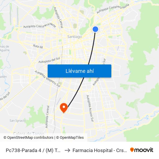 Pc738-Parada 4 / (M) Tobalaba to Farmacia Hospital - Crs El Pino map