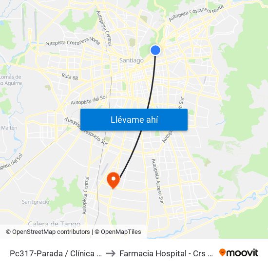 Pc317-Parada / Clínica Indisa to Farmacia Hospital - Crs El Pino map