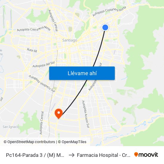 Pc164-Parada 3 / (M) Manquehue to Farmacia Hospital - Crs El Pino map