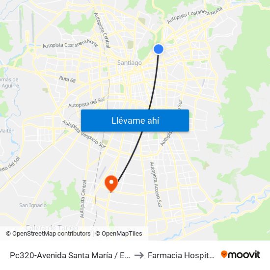 Pc320-Avenida Santa María / Esq. Puente Los Leones to Farmacia Hospital - Crs El Pino map