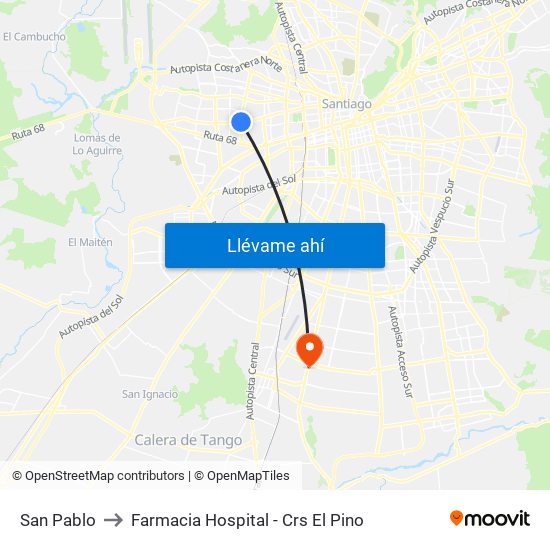 San Pablo to Farmacia Hospital - Crs El Pino map