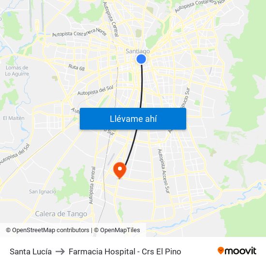 Santa Lucía to Farmacia Hospital - Crs El Pino map