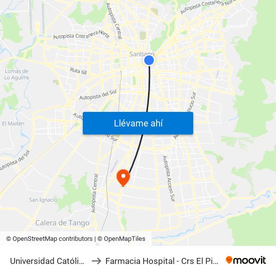 Universidad Católica to Farmacia Hospital - Crs El Pino map