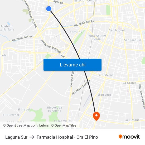 Laguna Sur to Farmacia Hospital - Crs El Pino map