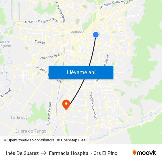 Inés De Suárez to Farmacia Hospital - Crs El Pino map