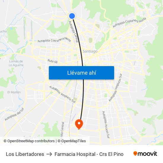 Los Libertadores to Farmacia Hospital - Crs El Pino map