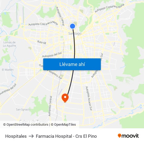 Hospitales to Farmacia Hospital - Crs El Pino map