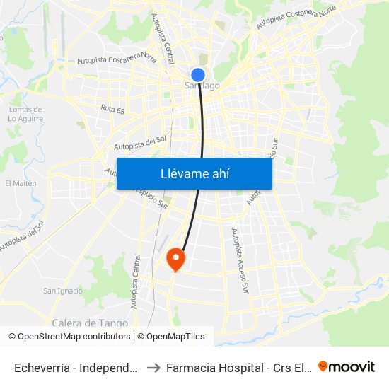 Echeverría - Independencia to Farmacia Hospital - Crs El Pino map