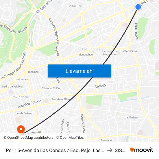 Pc115-Avenida Las Condes / Esq. Psje. Las Condes to SISAM map