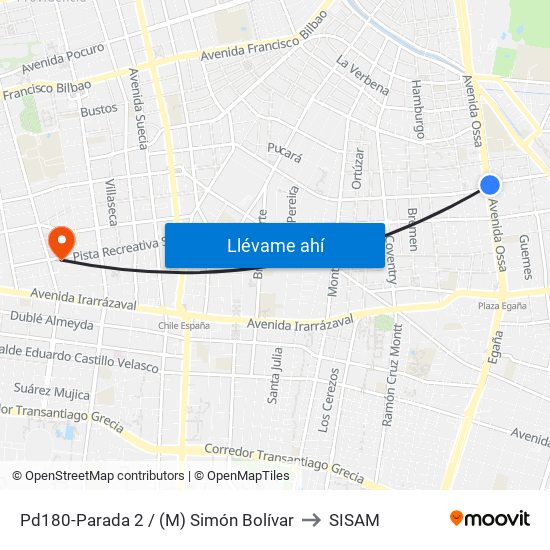 Pd180-Parada 2 / (M) Simón Bolívar to SISAM map