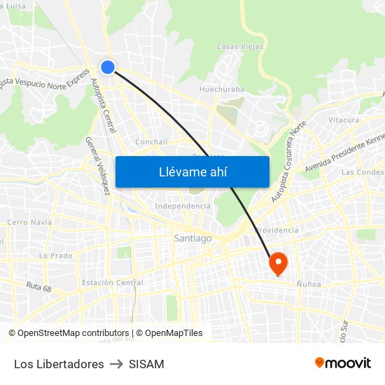 Los Libertadores to SISAM map