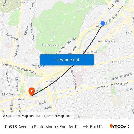 Pc318-Avenida Santa María / Esq. Av. Pedro De Valdivia to 5to UTIM UC map