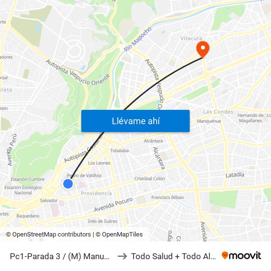 Pc1-Parada 3 / (M) Manuel Montt to Todo Salud + Todo Alemana map