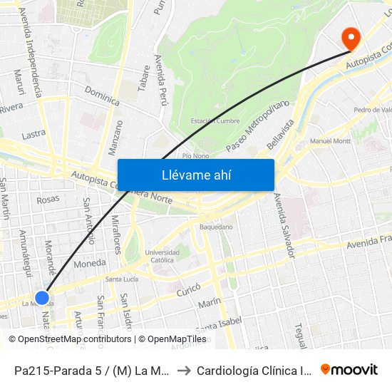 Pa215-Parada 5 / (M) La Moneda to Cardiología Clínica Indisa map