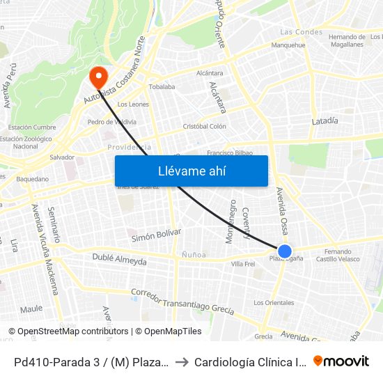 Pd410-Parada 3 / (M) Plaza Egaña to Cardiología Clínica Indisa map