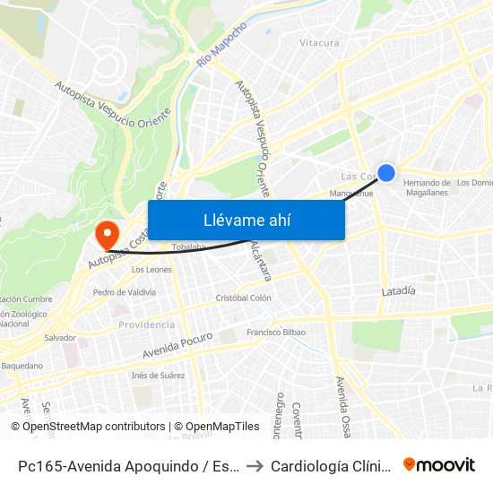 Pc165-Avenida Apoquindo / Esq. E. Dell'Orto to Cardiología Clínica Indisa map