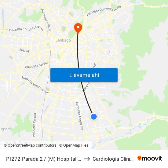 Pf272-Parada 2 / (M) Hospital Sótero Del Río to Cardiología Clínica Indisa map