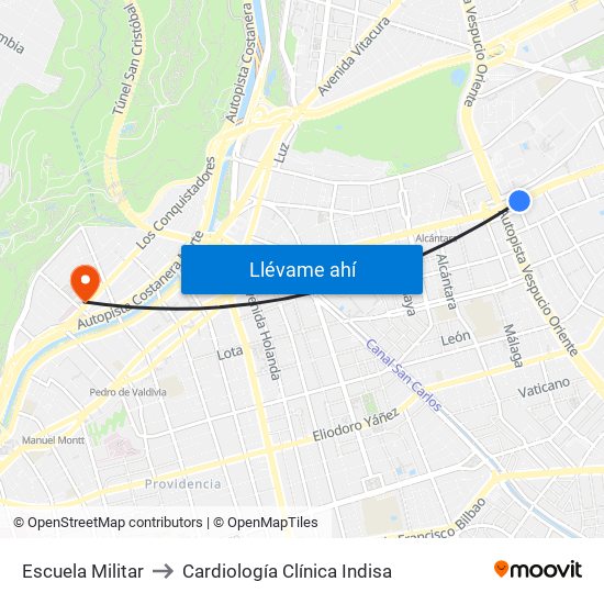 Escuela Militar to Cardiología Clínica Indisa map