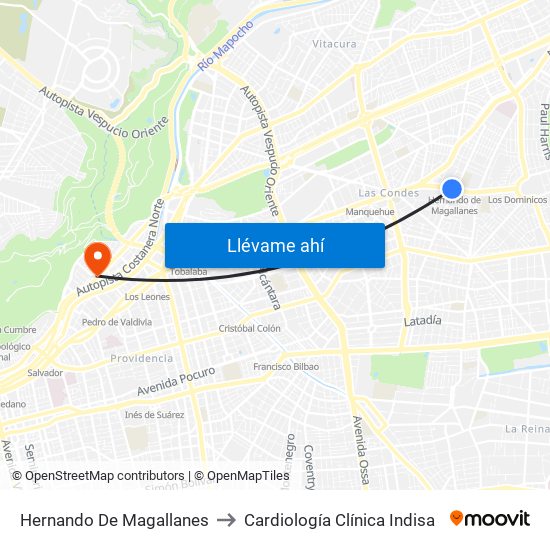 Hernando De Magallanes to Cardiología Clínica Indisa map