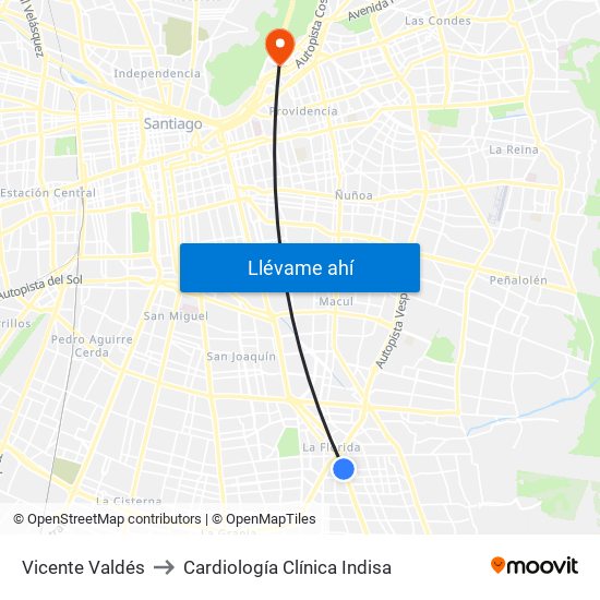 Vicente Valdés to Cardiología Clínica Indisa map